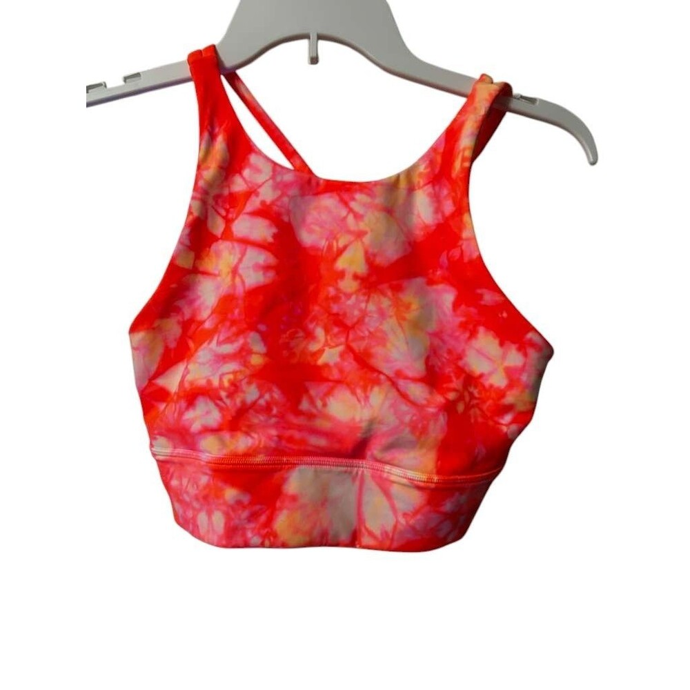 Lululemon Energy Bra High Neck Long Line Womens 8 Dual White Grapefruit Orange